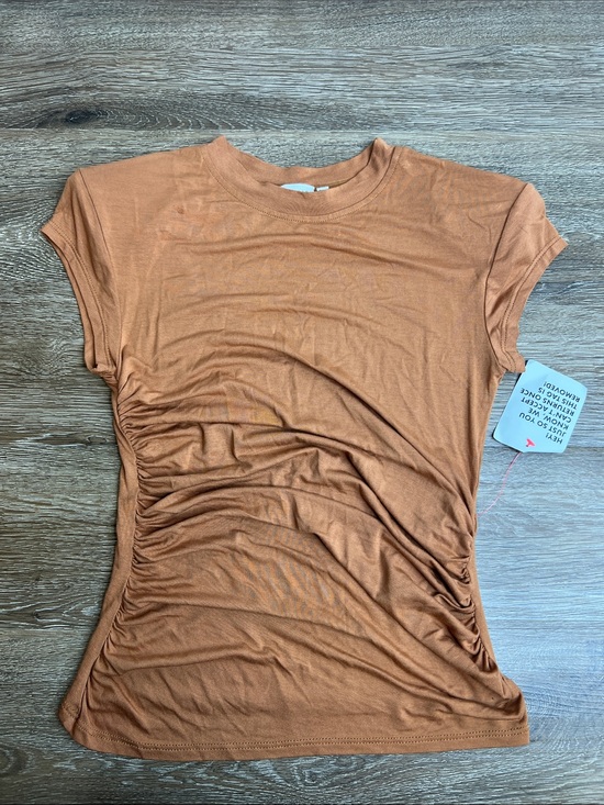 ASOS Tops - ASOS Design Ruched Side Top Brown Fitted Tee Shoulder Pads NWT Size S